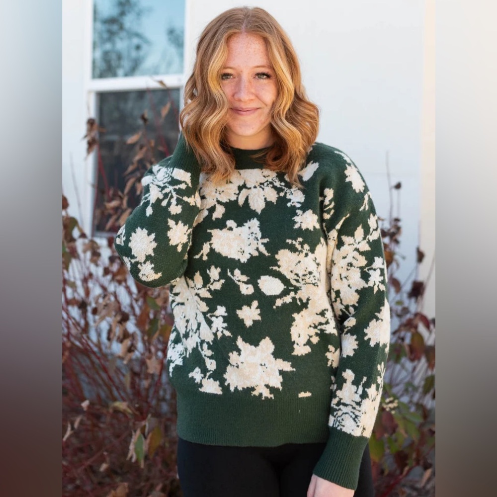 Listicle Green Floral Sweater